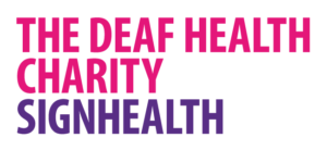 Pink and purple logo for The Deaf health charity SignHealth
