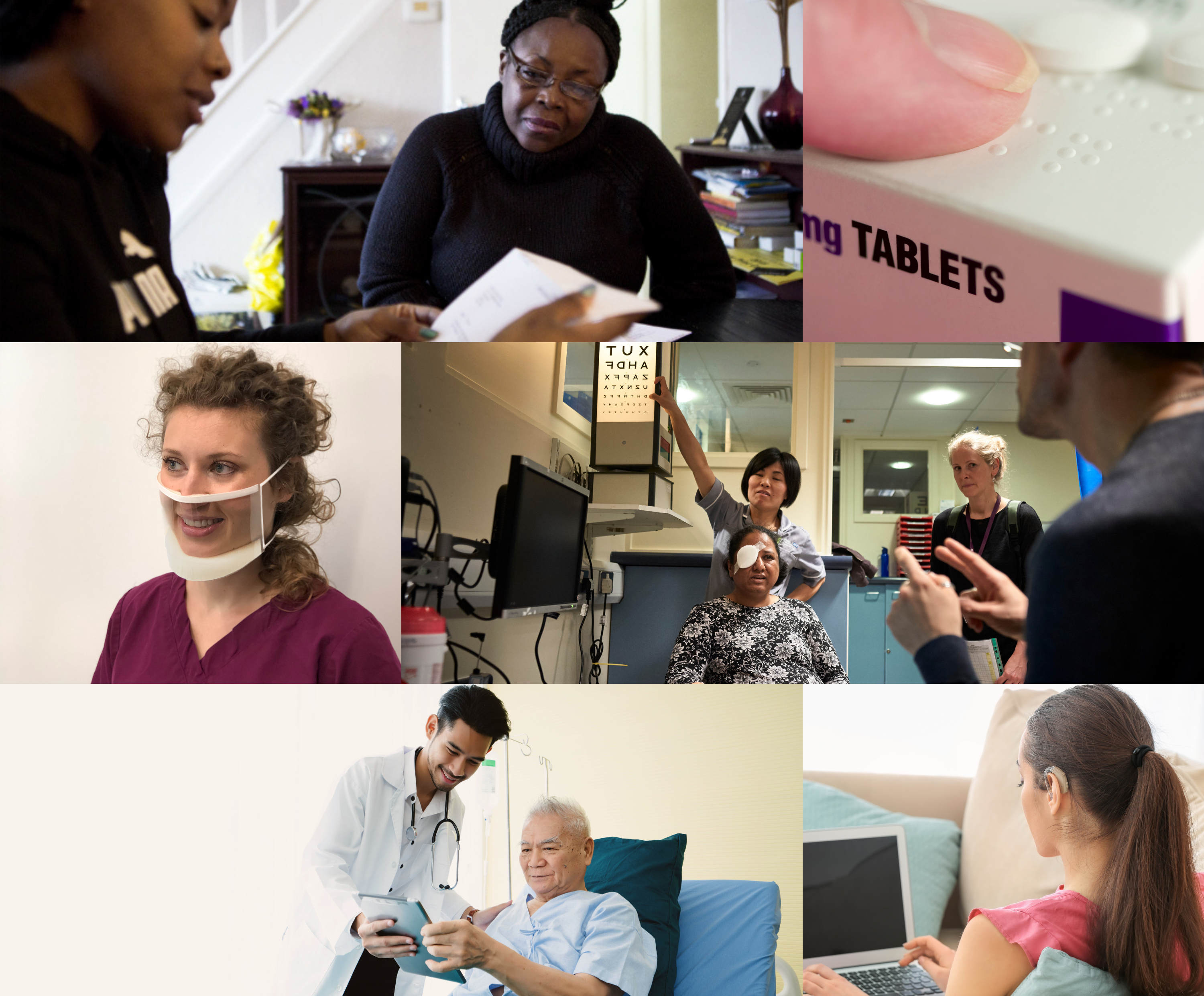 Collage of photos depicting different types of communication access to NHS health services